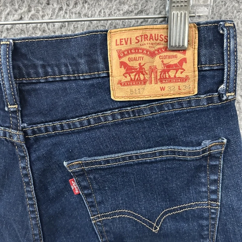Levis Jeans Mens 32x34 Blue Denim 511 Slim Straight‎ American Stretch Dark Wash
